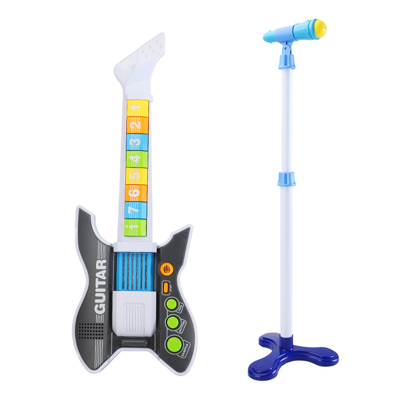 AOQIMITENJOY Musical Instrument Electronic Guitar Toys with Vertical Microphone LED Lighting Karaoke Birthday Gifts for Boys and Girls 3 Year Old+ HK-8178C