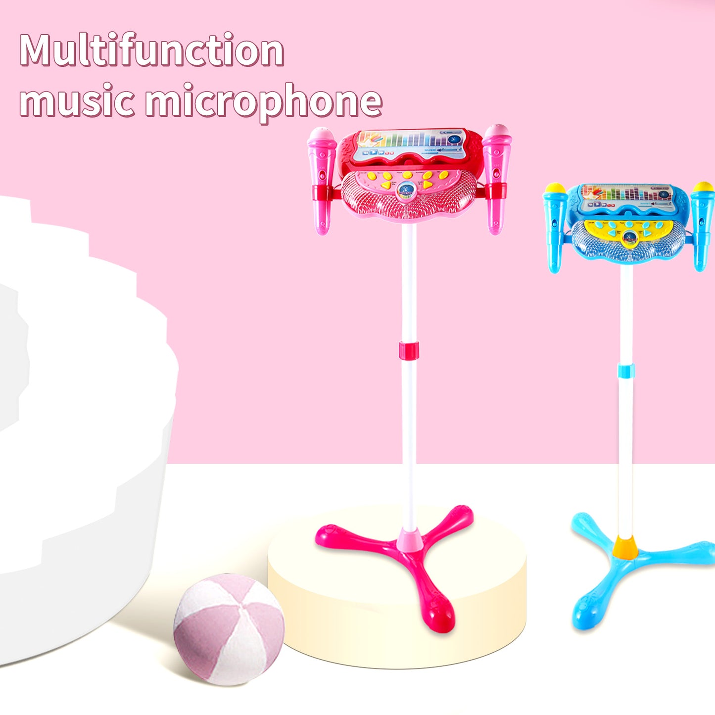 AOQIMITENJOY Musical Instrument Electronic Vertical Microphone Toys with Panel 2 Handheld Microphone LED Lighting Children's Toys Birthday Gifts for Boys and Girls 3 Year Old+ HK-6018