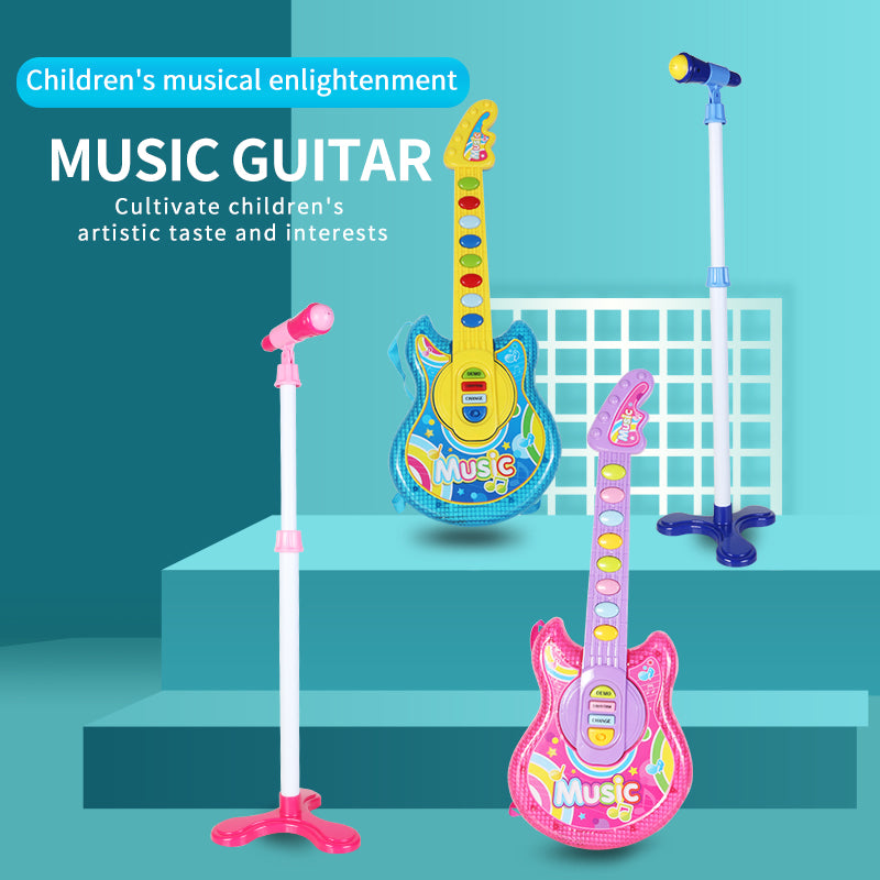 E-Gitarren-Mikrofon-Spielzeug für Kinder, Karaoke-Spielzeug, Musik-Aufklärungsspielzeug, Geburtstags- und Weihnachtsgeschenke für Kinder