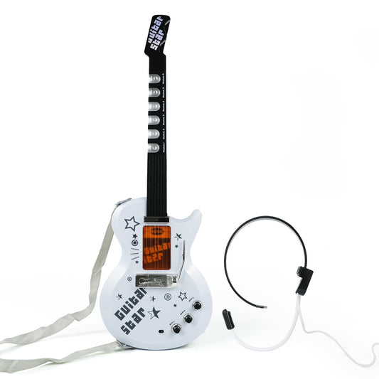 AOQIMITENJOY Musical Instrument Electronic Guitar Set Toys with Vertical Microphone and Speaker LED Lighting Karaoke Birthday Gifts for Boys and Girls 3 Year Old+ HK-9010E
