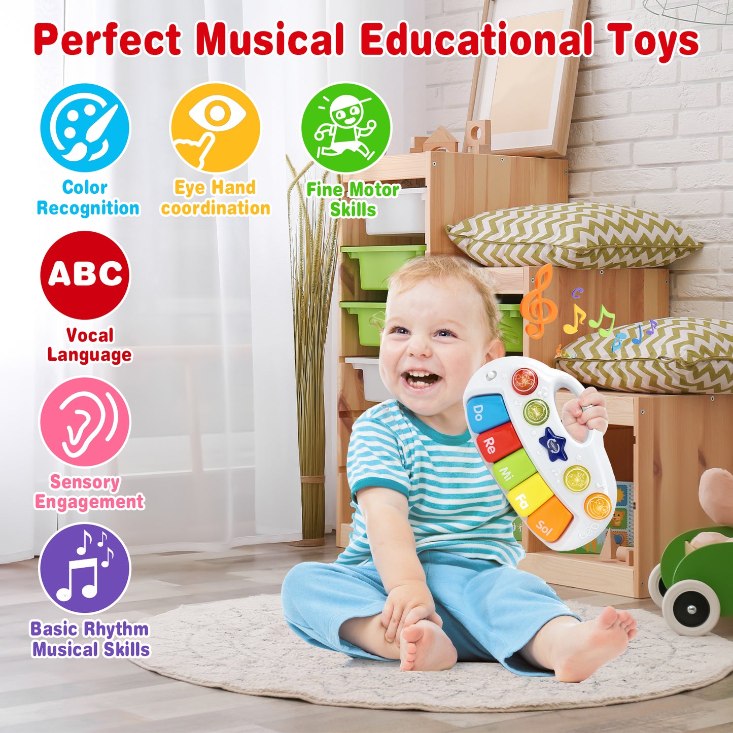 Juguetes de teclado electrónico de 5 teclas, juguetes musicales, teclados electrónicos divertidos para niños, juguetes de iluminación con interés musical