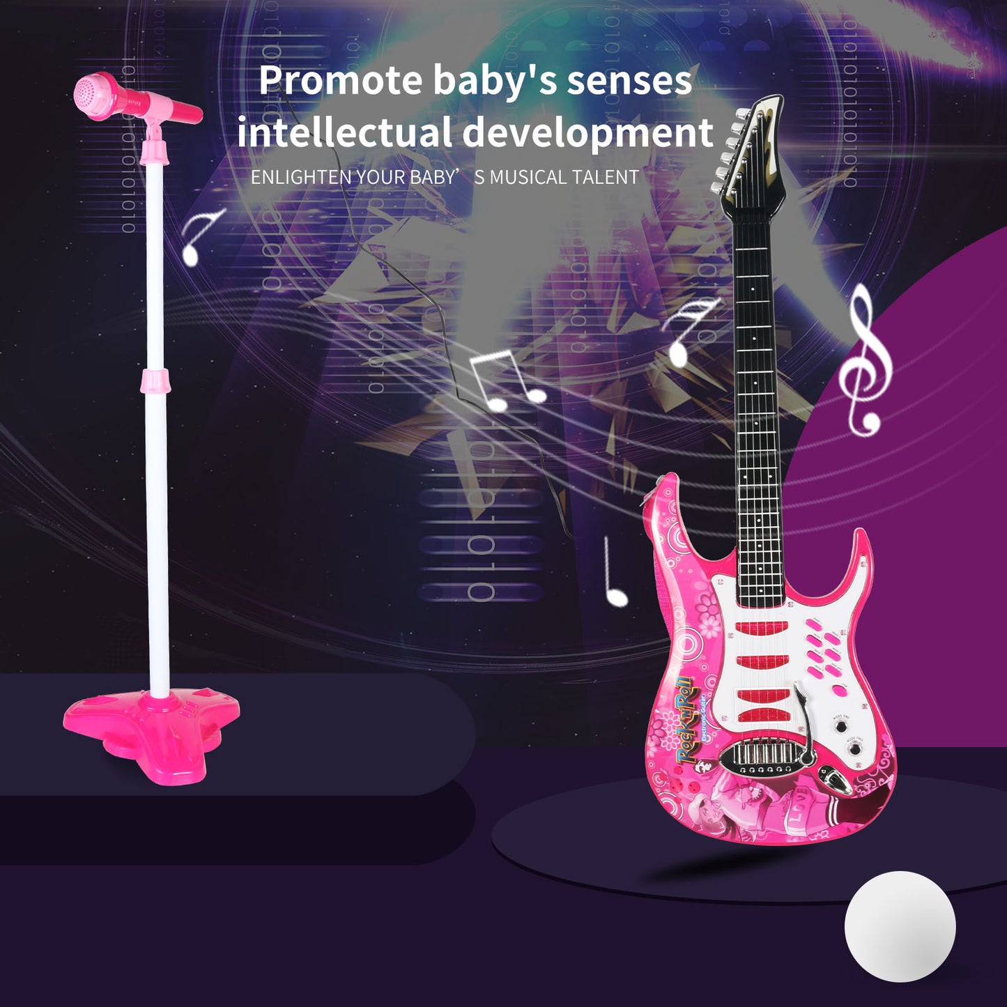AOQIMITENJOY Musical Instrument Electronic Guitar Toys with Vertical Microphone LED Lighting Karaoke Birthday Gifts for Boys and Girls 3 Year Old+ HK-8010C