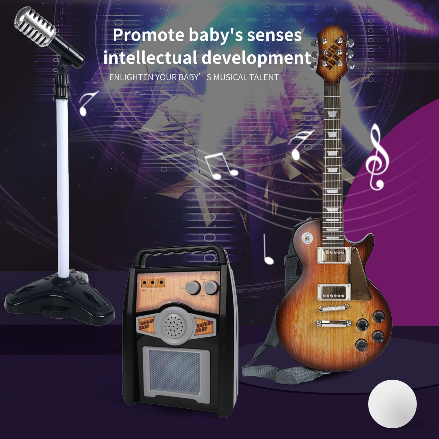 AOQIMITENJOY Musical Instrument Electronic Guitar Set Toys with Vertical Microphone and Speaker LED Lighting Karaoke Birthday Gifts for Boys and Girls 3 Year Old+ HK-9178D2