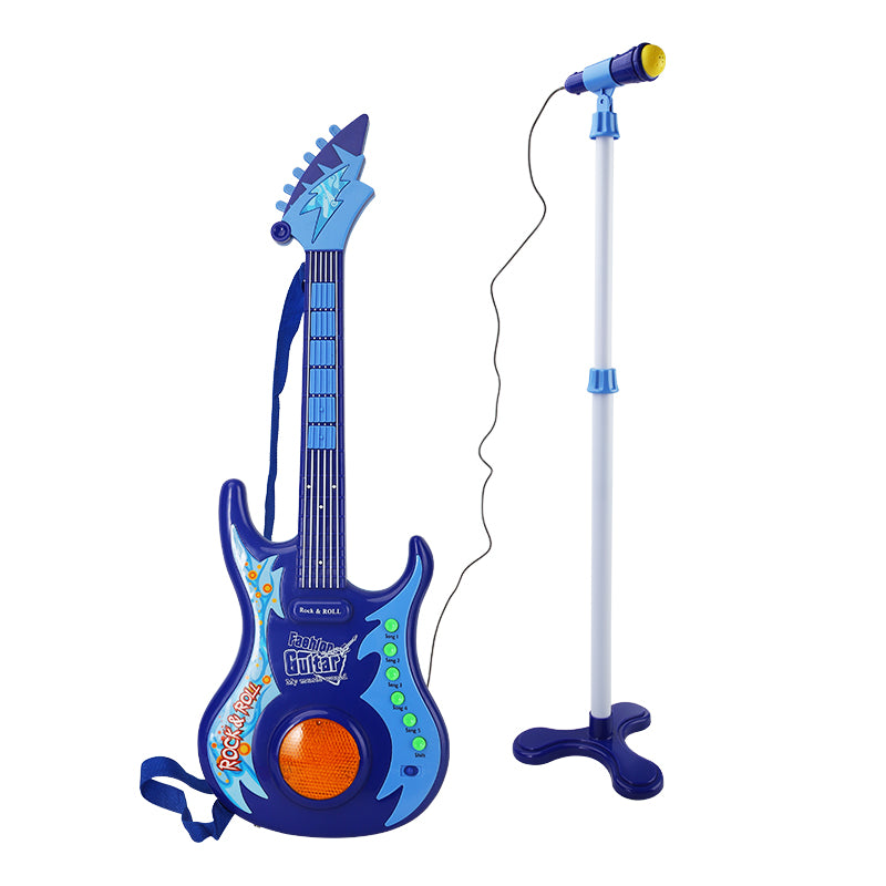 AOQIMITENJOY Musical Instrument Electronic Guitar Set Toys with Vertical Microphone LED Lighting Karaoke Birthday Gifts for Boys and Girls 3 Year Old+ HK-9000C