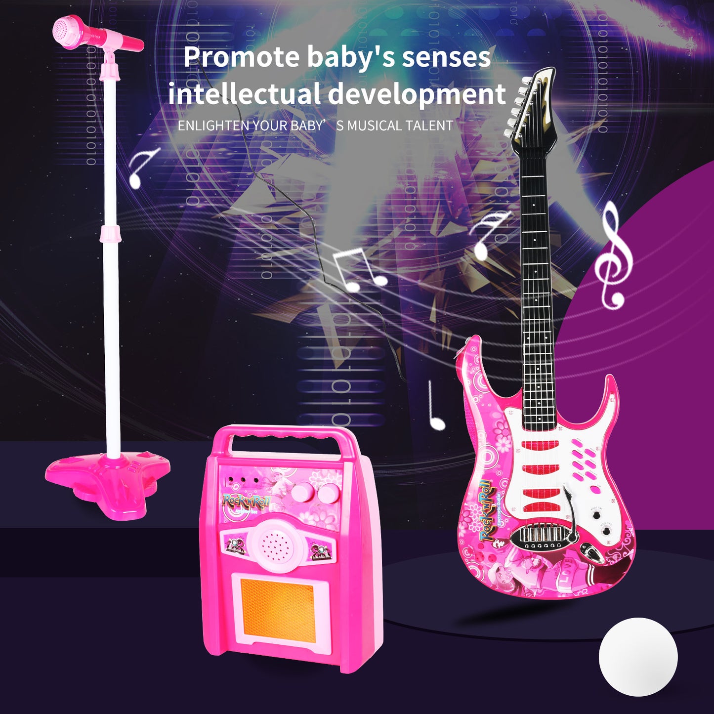 AOQIMITENJOY Musical Instrument Electronic Guitar Set Toys with Vertical Microphone and Speaker LED Lighting Karaoke Birthday Gifts for Boys and Girls 3 Year Old+ HK-8010D
