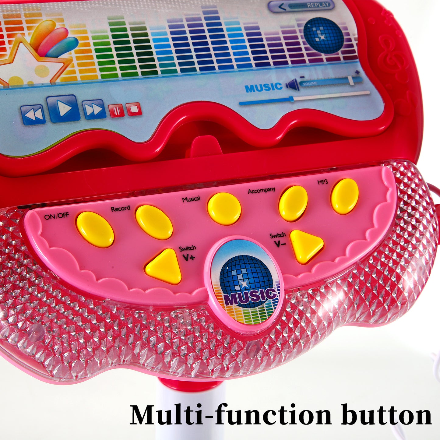 AOQIMITENJOY Musical Instrument Electronic Vertical Microphone Toys with Panel 2 Handheld Microphone LED Lighting Children's Toys Birthday Gifts for Boys and Girls 3 Year Old+ HK-6018