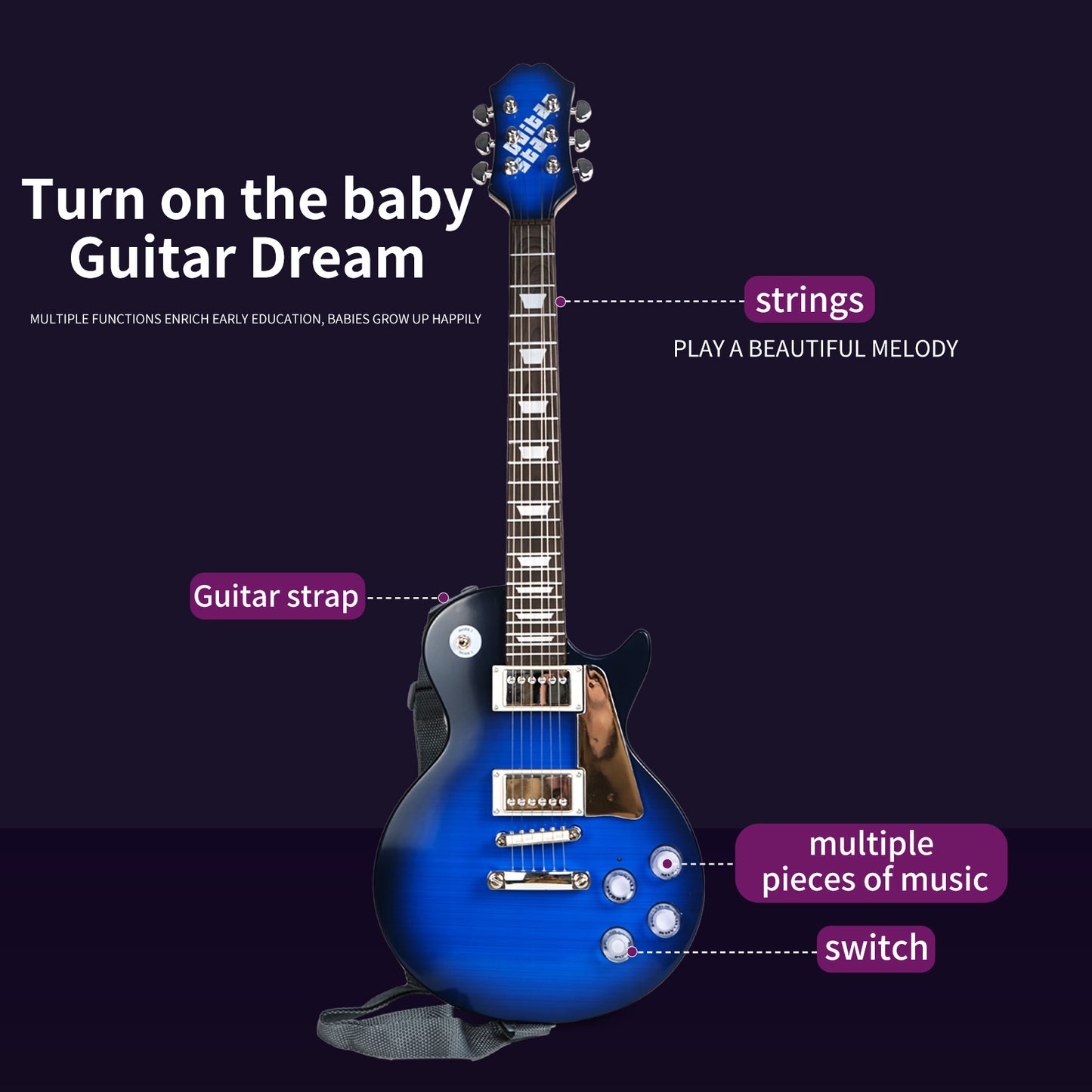 AOQIMITENJOY Musical Instrument Electronic Guitar Set Toys with Vertical Microphone and Speaker LED Lighting Karaoke Birthday Gifts for Boys and Girls 3 Year Old+ HK-9178D2