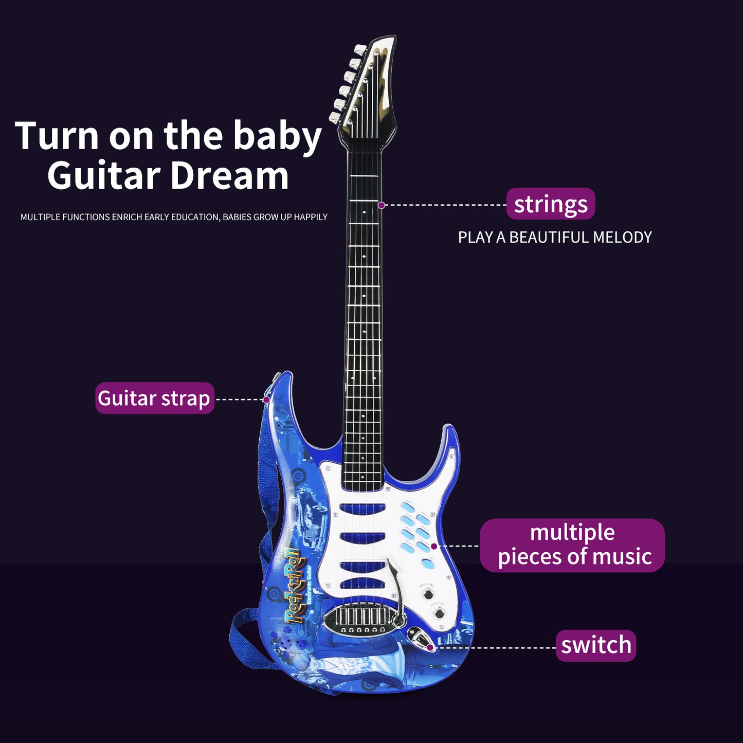 AOQIMITENJOY Musical Instrument Electronic Guitar Set Toys with Vertical Microphone and Speaker LED Lighting Karaoke Birthday Gifts for Boys and Girls 3 Year Old+ HK-8010D