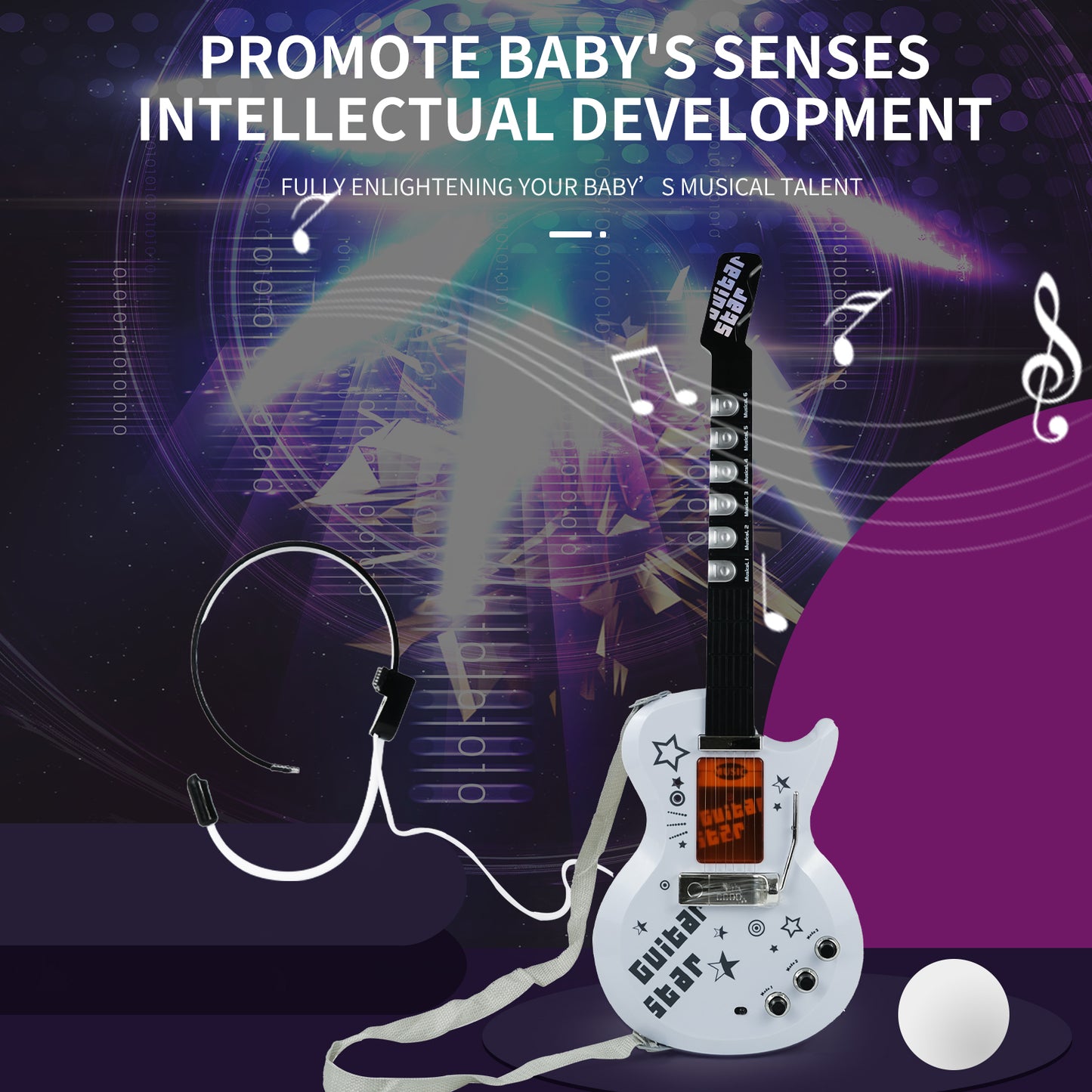 AOQIMITENJOY Musical Instrument Electronic Guitar Set Toys with Vertical Microphone and Speaker LED Lighting Karaoke Birthday Gifts for Boys and Girls 3 Year Old+ HK-9010E