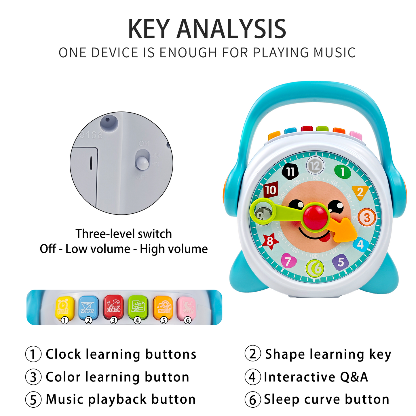 AOQIMITENJOY Musical Instrument Electronic Clock Toys with LED Lighting Birthday Gifts for Boys and Girls 3 Year Old+ HK-9178CS