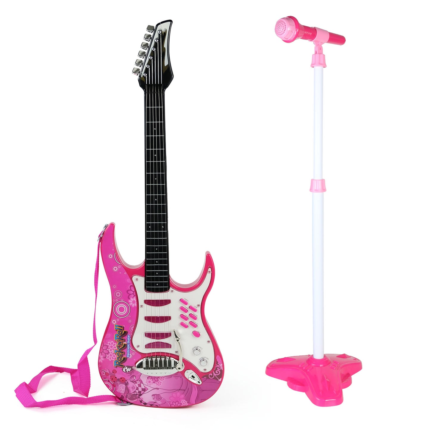 AOQIMITENJOY Musical Instrument Electronic Guitar Toys with Vertical Microphone LED Lighting Karaoke Birthday Gifts for Boys and Girls 3 Year Old+ HK-8010C