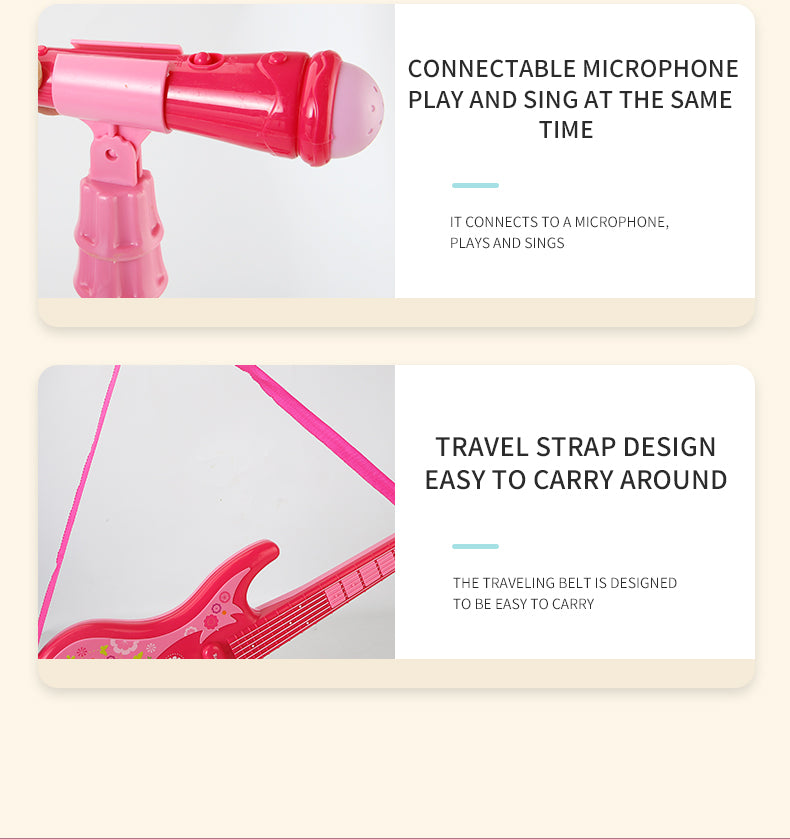 AOQIMITENJOY Musical Instrument Electronic Guitar Set Toys with Vertical Microphone LED Lighting Karaoke Birthday Gifts for Boys and Girls 3 Year Old+ HK-9000C