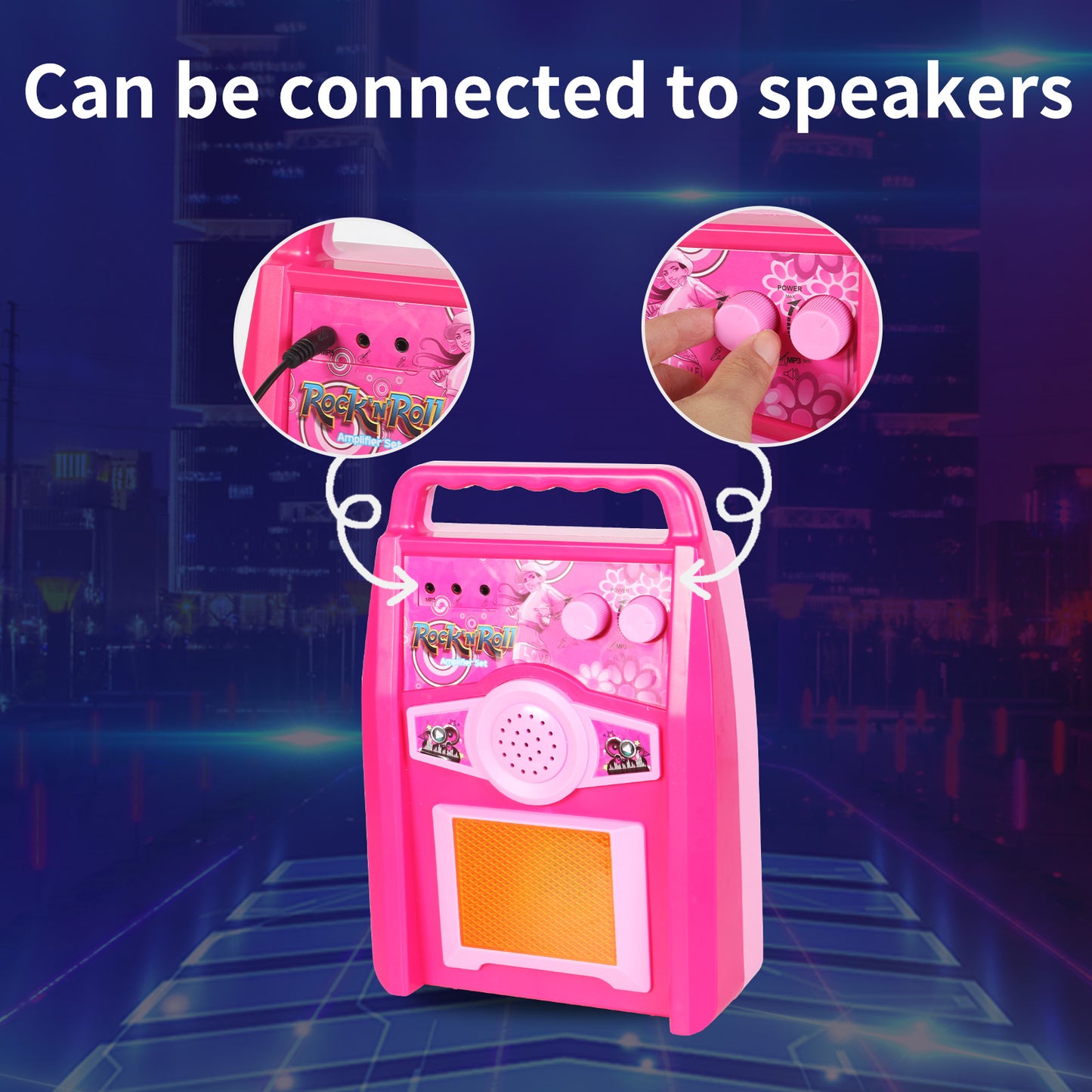 AOQIMITENJOY Musical Instrument Electronic Guitar Set Toys with Vertical Microphone and Speaker LED Lighting Karaoke Birthday Gifts for Boys and Girls 3 Year Old+ HK-8010D