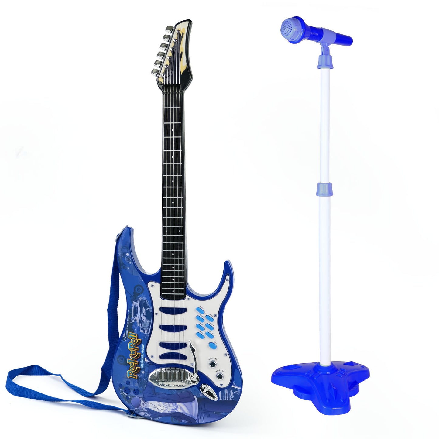 AOQIMITENJOY Musical Instrument Electronic Guitar Toys with Vertical Microphone LED Lighting Karaoke Birthday Gifts for Boys and Girls 3 Year Old+ HK-8010C