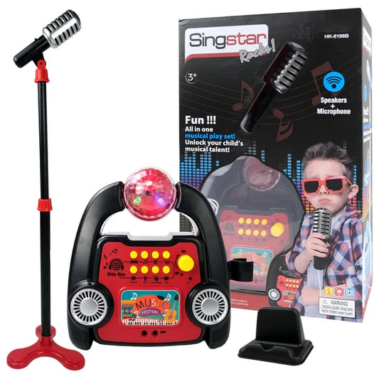 AOQIMITENJOY Musical Instrument Electronic Bluetooth Karaoke Machine Toys with Vertical Micphone Lighting Children's Toys Birthday Gifts for Boys and Girls 3 Year Old+ HK-8198BCP