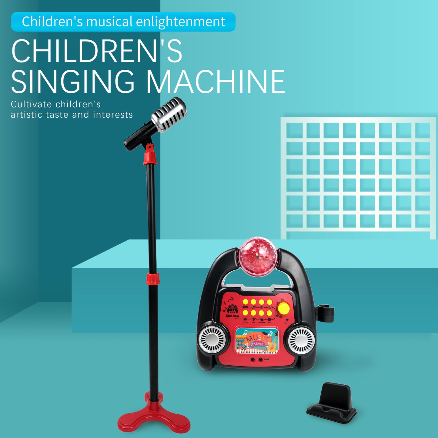 AOQIMITENJOY Musical Instrument Electronic Bluetooth Karaoke Machine Toys with Vertical Micphone Lighting Children's Toys Birthday Gifts for Boys and Girls 3 Year Old+ HK-8198BCP