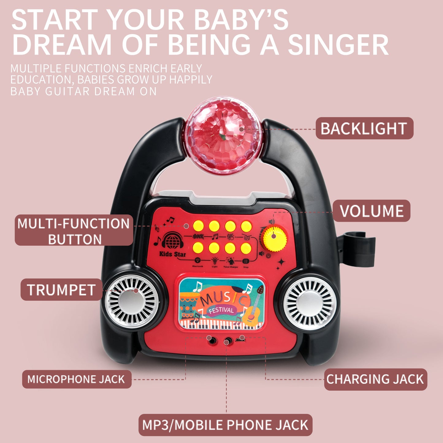 AOQIMITENJOY Musical Instrument Electronic Bluetooth Karaoke Machine Toys with Vertical Micphone Lighting Children's Toys Birthday Gifts for Boys and Girls 3 Year Old+ HK-8198BCP
