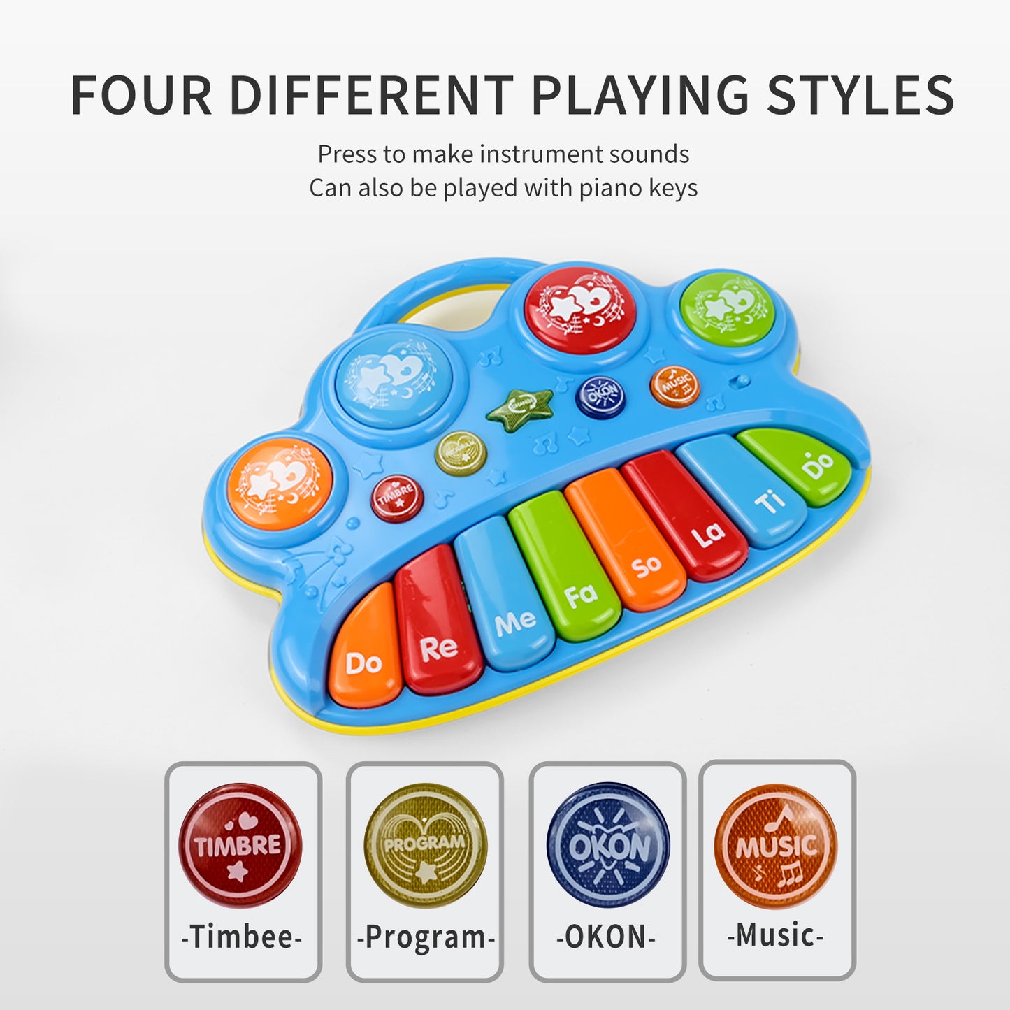 AOQIMITENJOY Musical Instrument Electronic 8 Keys with 4 Drums Keyboard Toys LED Lighting Children's Toys Birthday Gifts for Boys and Girls 3 Year Old+ HK-1309A