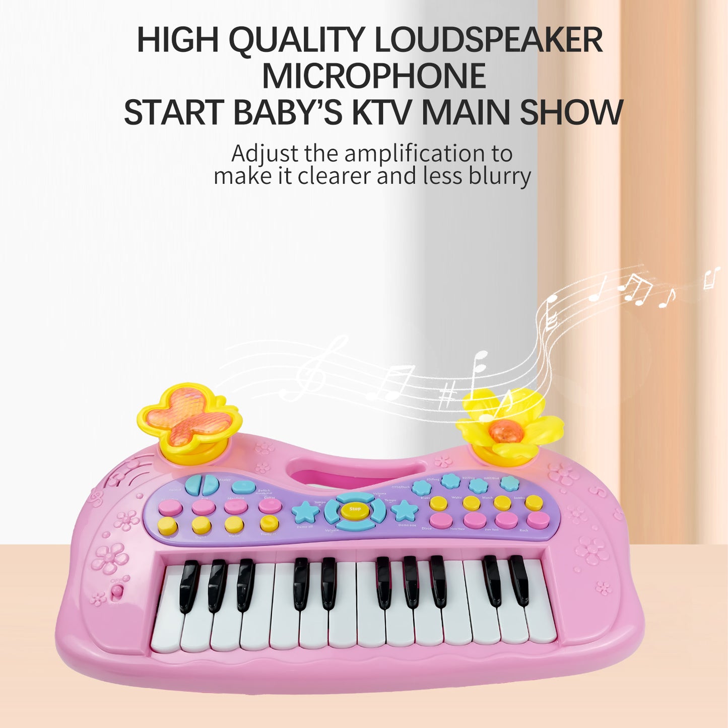 AOQIMITENJOY Musical Instrument Electronic 24 Keys Keyboard Toys LED Lighting Children's Toys Birthday Gifts for Boys and Girls 3 Year Old+ HK-6013A