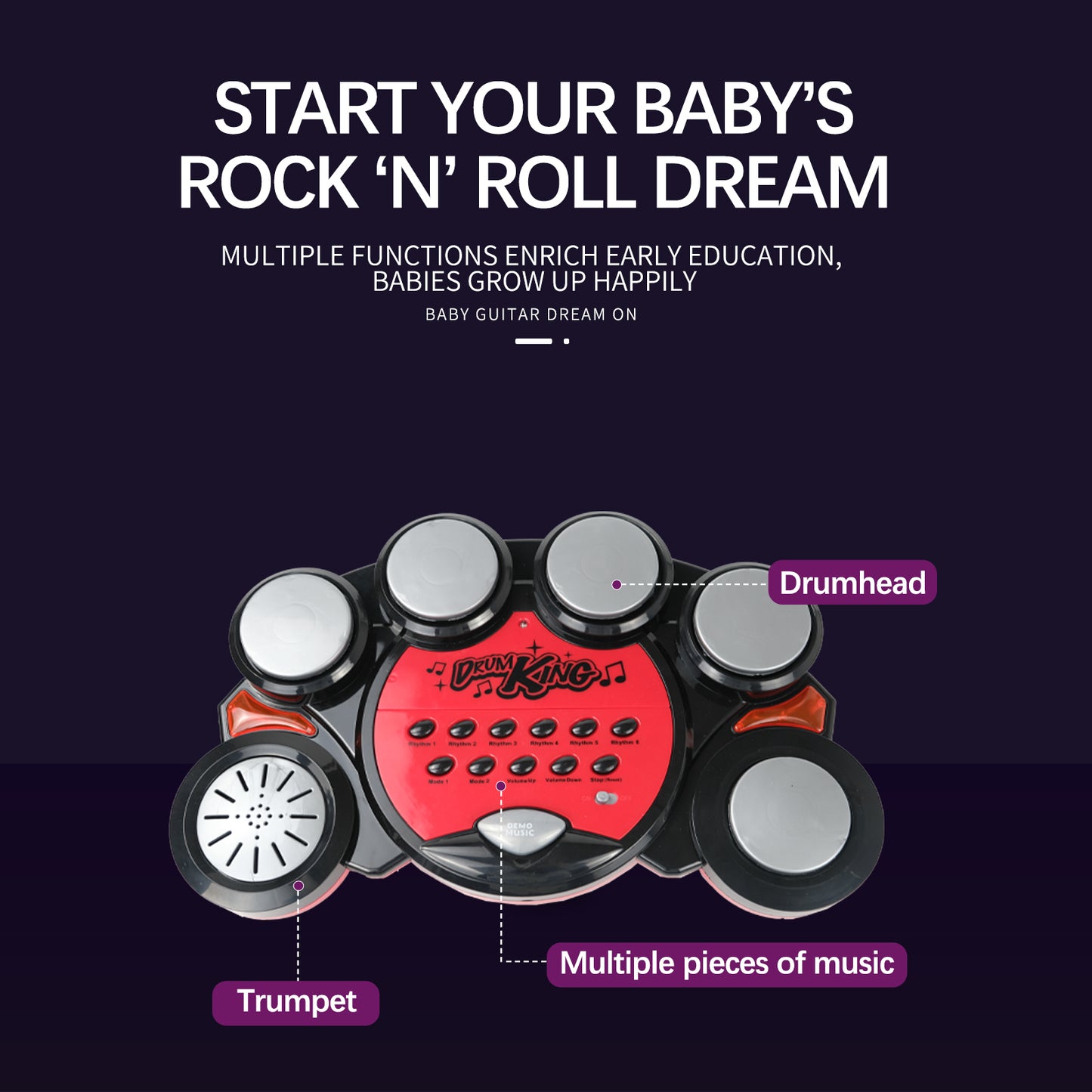 AOQIMITENJOY Drum Set Music Toys LED Lighting Children's Toys Birthday Gifts for Boys and Girls 3 Year Old+ HK-5090A