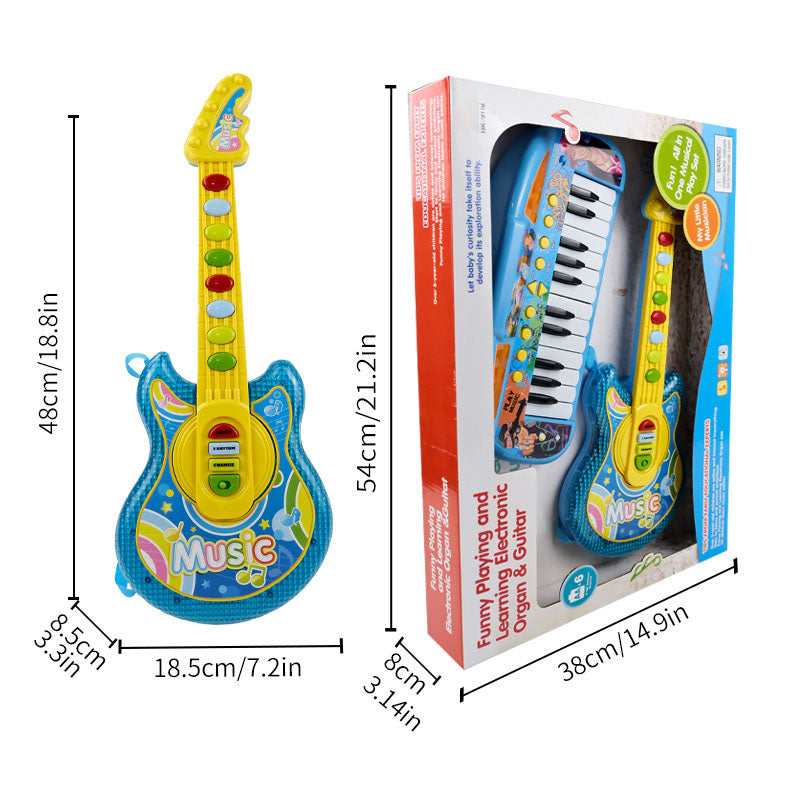 AOQIMITENJOY Musical Instrument Electronic Guitar and Piano Set Toys LED Lighting Birthday Gifts for Boys and Girls 3 Year Old+ HK-9118