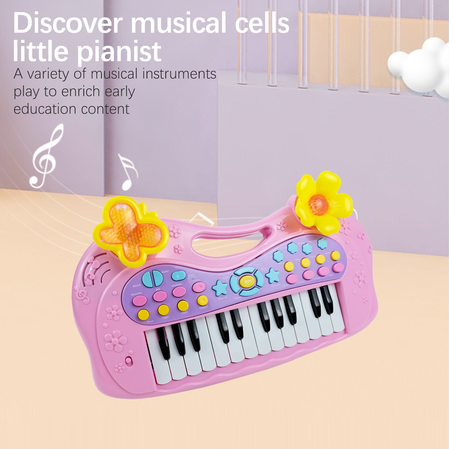 AOQIMITENJOY Musical Instrument Electronic 24 Keys Keyboard Toys LED Lighting Children's Toys Birthday Gifts for Boys and Girls 3 Year Old+ HK-6013A