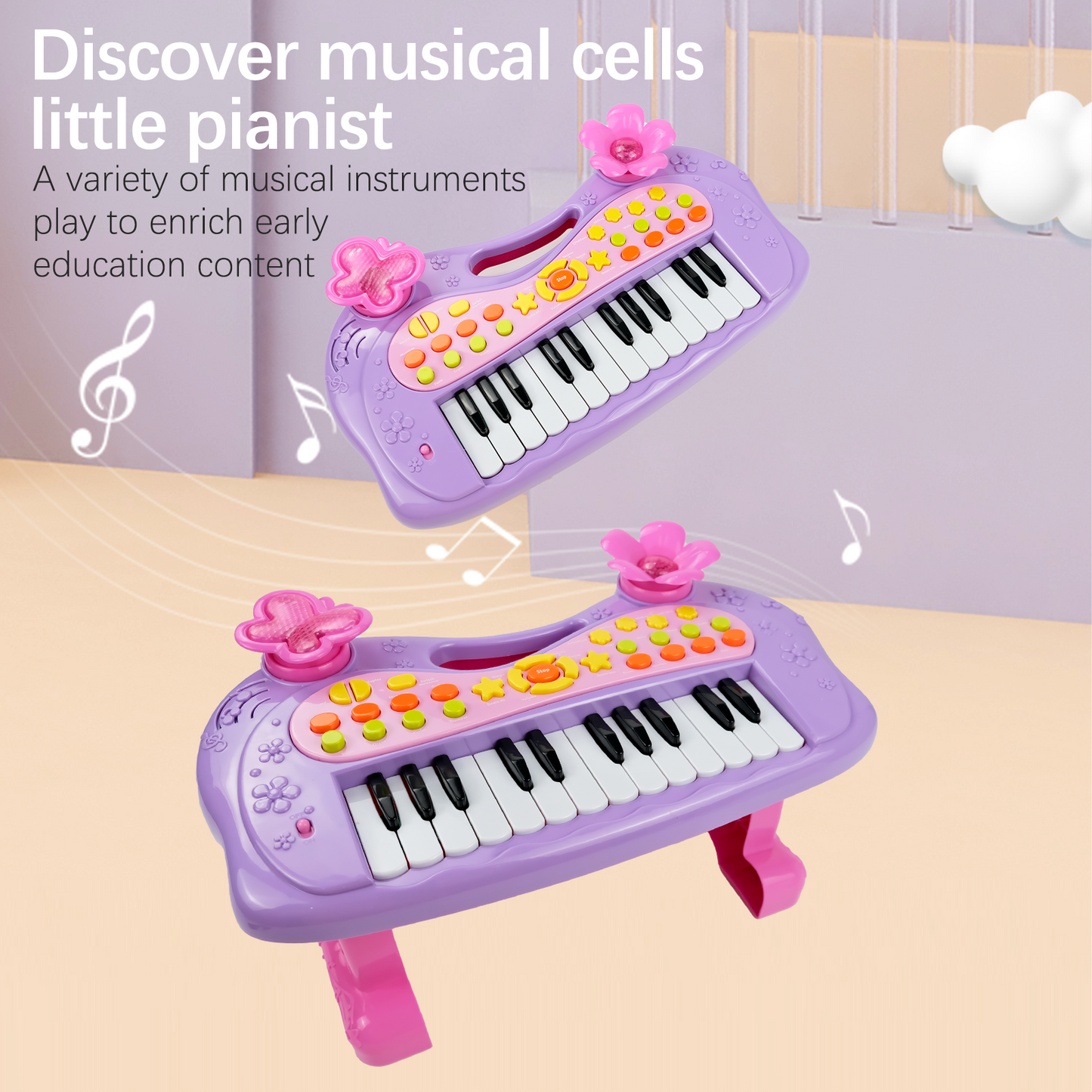 AOQIMITENJOY Musical Instrument Electronic 24 Keys Keyboard Toys LED Lighting Children's Toys Birthday Gifts for Boys and Girls 3 Year Old+ HK-6013B