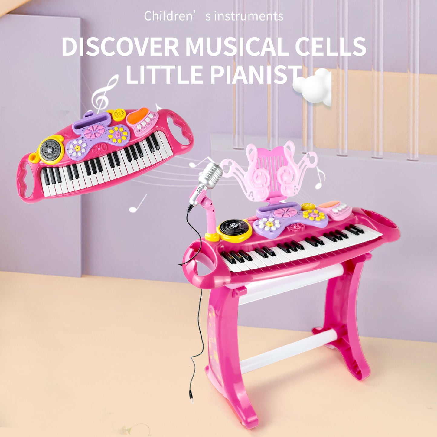 AOQIMITENJOY Musical Instrument Electronic 31 Keys Keyboard Toys with BracketLED Lighting Children's Toys Birthday Gifts for Boys and Girls 3 Year Old+ HK-6015C