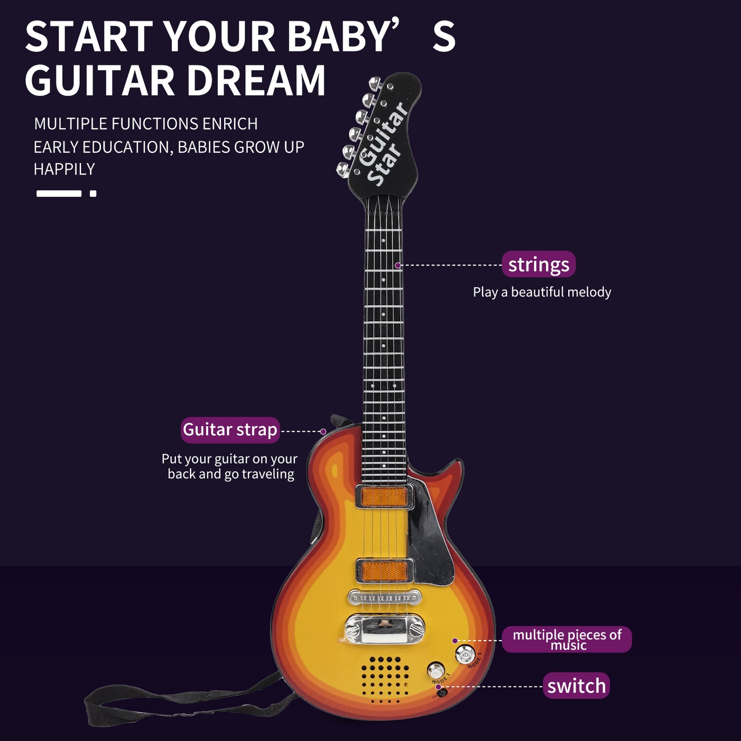 AOQIMITENJOY Musical Instrument Electronic Guitar Toys with Micphone LED Lighting Karaoke Birthday Gifts for Boys and Girls 3 Year Old+ HK-9080B