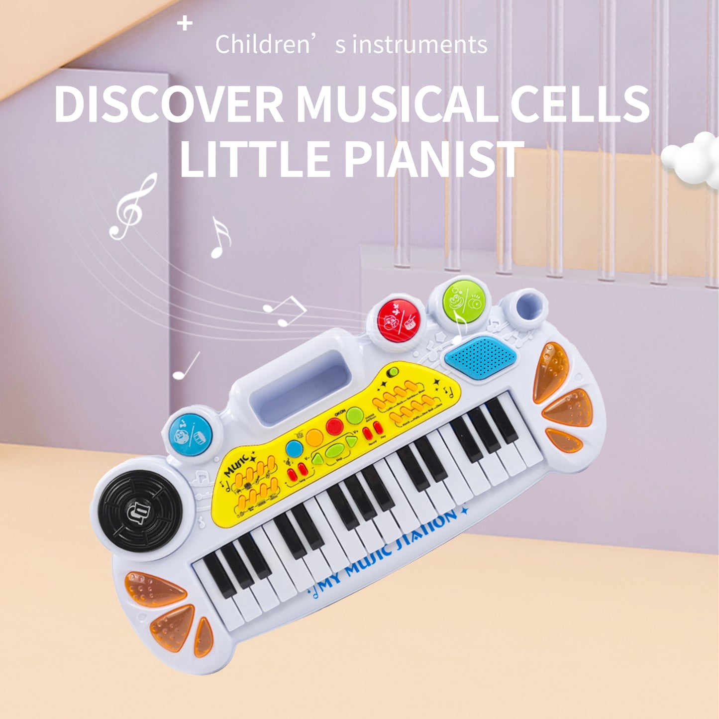 AOQIMITENJOY Musical Instrument Electronic 31 Keys Keyboard Toys with BracketLED Lighting Children's Toys Birthday Gifts for Boys and Girls 3 Year Old+ HK-8158B