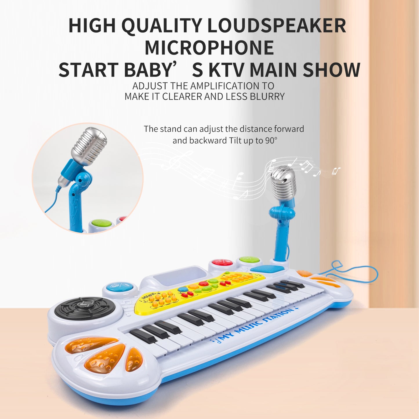 AOQIMITENJOY Musical Instrument Electronic 31 Keys Keyboard Toys with BracketLED Lighting Children's Toys Birthday Gifts for Boys and Girls 3 Year Old+ HK-8158B
