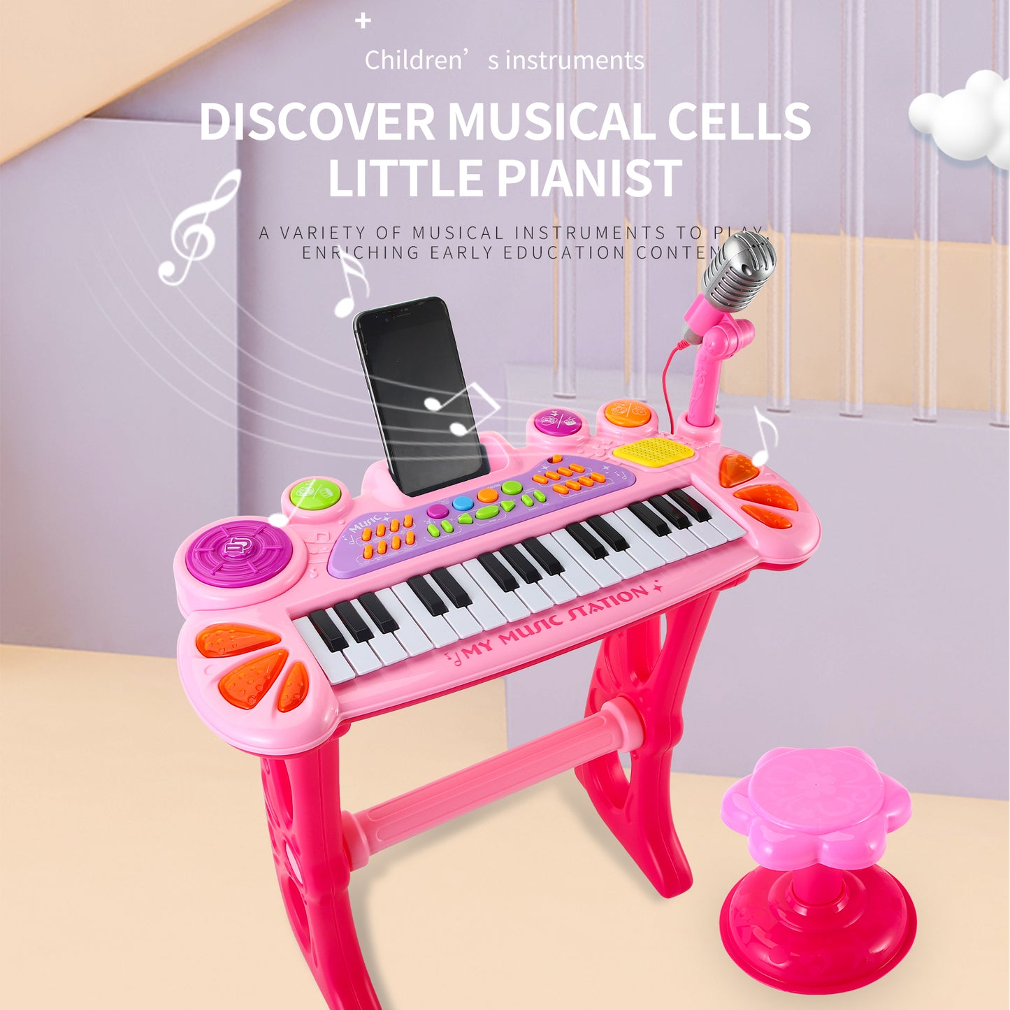 AOQIMITENJOY Musical Instrument Electronic 31 Keys Keyboard Toys with BracketLED Lighting Children's Toys Birthday Gifts for Boys and Girls 3 Year Old+ HK-8158C