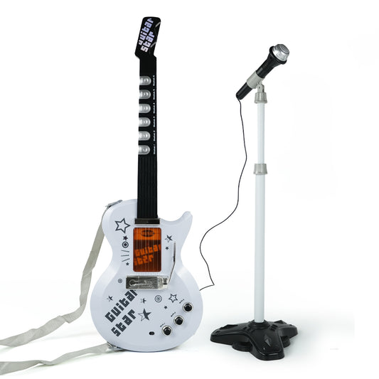 AOQIMITENJOY Musical Instrument Electronic Guitar Set Toys with Vertical Microphone LED Lighting Karaoke Birthday Gifts for Boys and Girls 3 Year Old+ HK-9010C