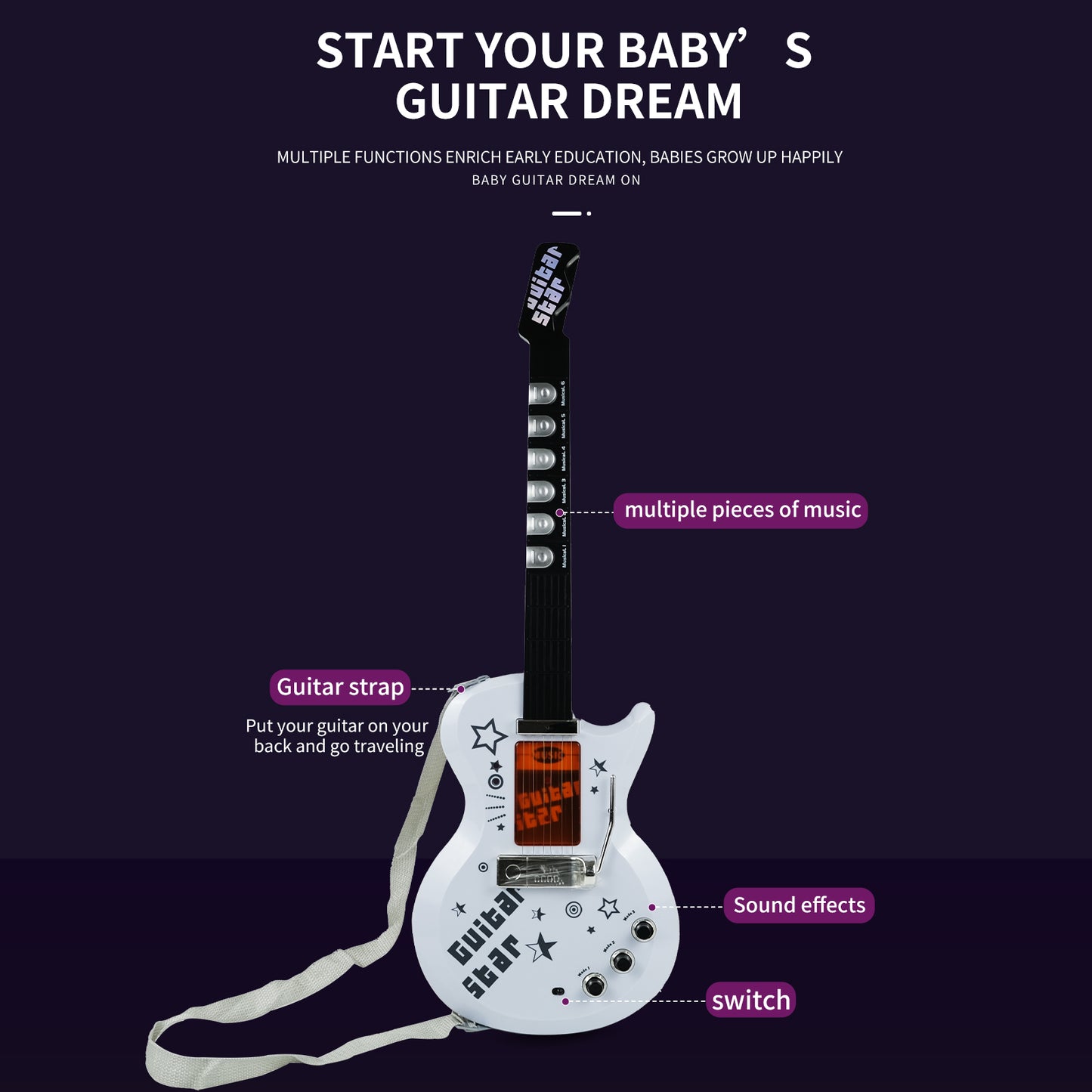 AOQIMITENJOY Musical Instrument Electronic Guitar Set Toys with Vertical Microphone LED Lighting Karaoke Birthday Gifts for Boys and Girls 3 Year Old+ HK-9010C