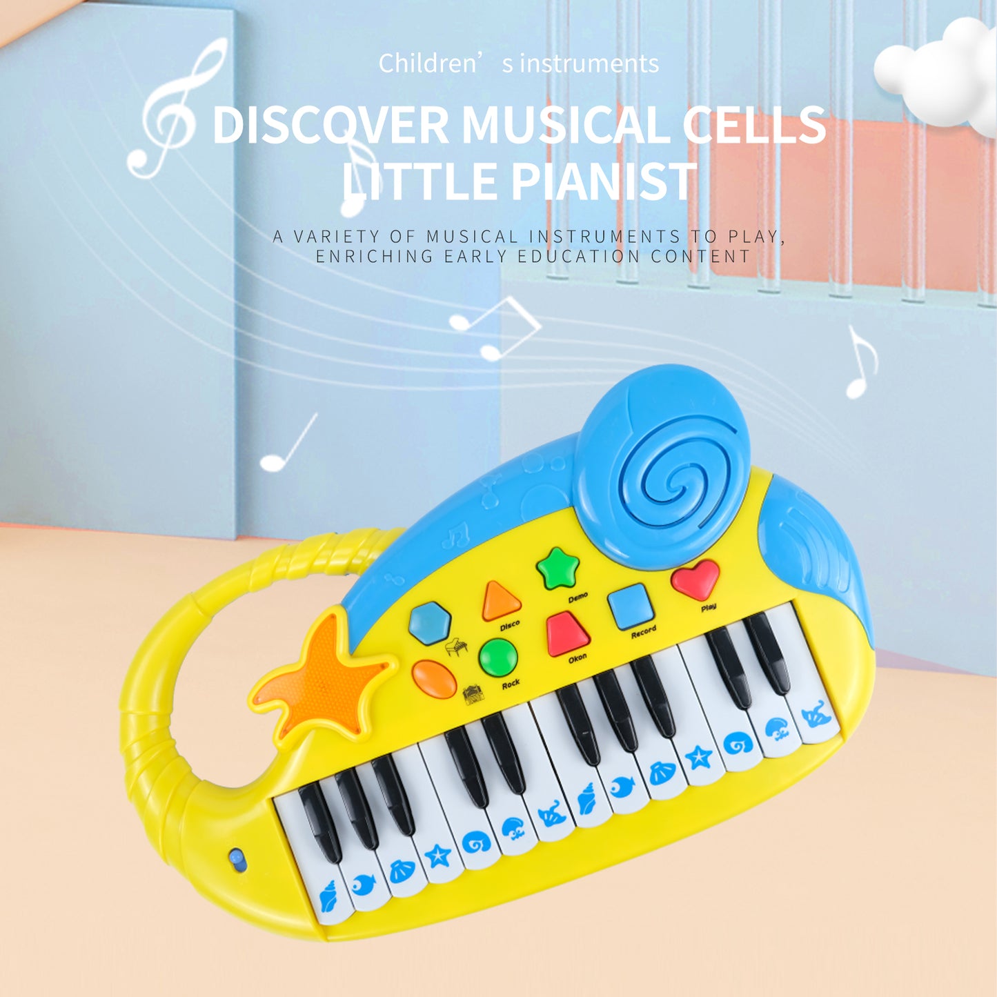 AOQIMITENJOY Conch Musical Instrument Electronic 24 Keys Keyboard Toys LED Lighting Children's Toys Birthday Gifts for Boys and Girls 3 Year Old+ HK-9090A