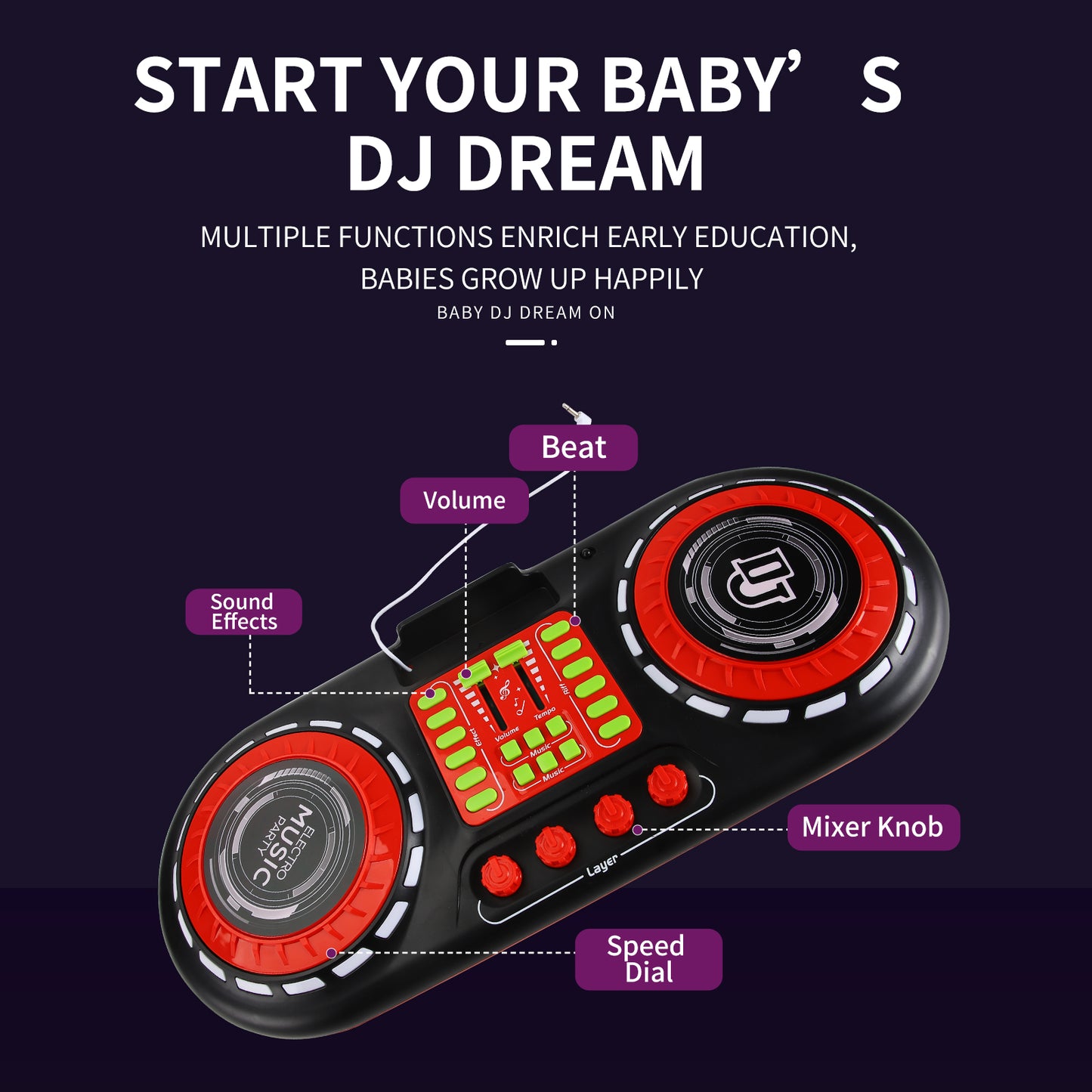 AOQIMITENJOY Musical Instrument Electronic DJ Machine Toys Disc Player LED Lighting Children's Toys Birthday Gifts for Boys and Girls 3 Year Old+ HK-9128