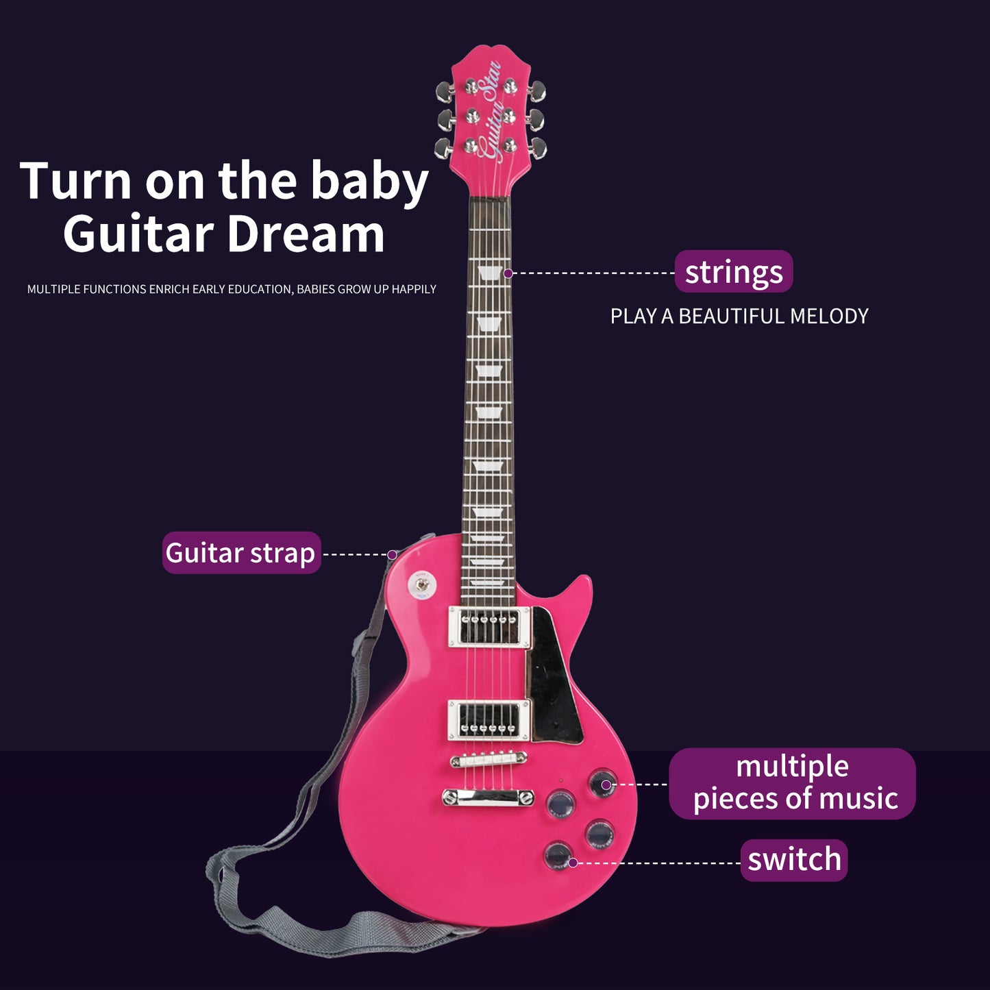 AOQIMITENJOY Electric Guitar for Beginners - Musical Instrument with LED Lights, Perfect Birthday Gift for Boys and Girls HK-9178AS