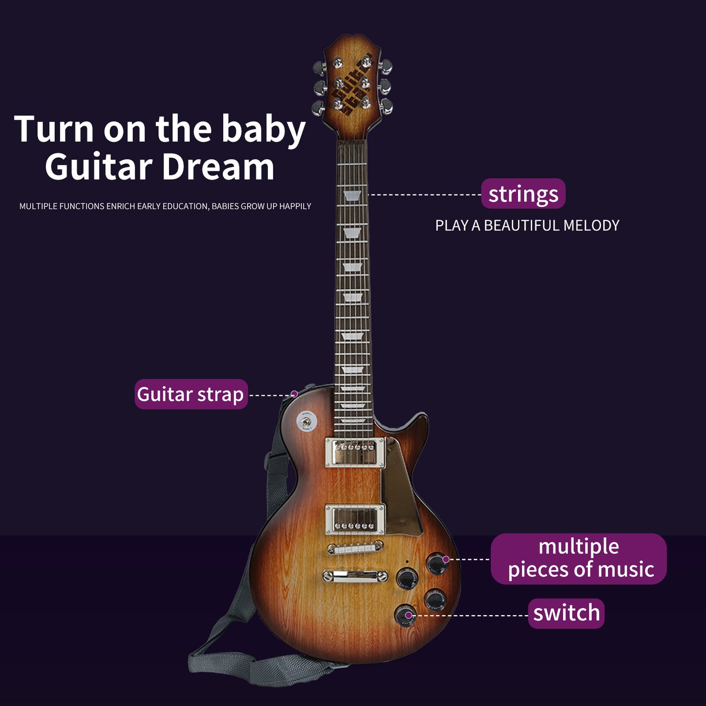 AOQIMITENJOY Musical Instrument Electronic Guitar Toys with Vertical Microphone LED Lighting Karaoke Birthday Gifts for Boys and Girls 3 Year Old+ HK-9178C