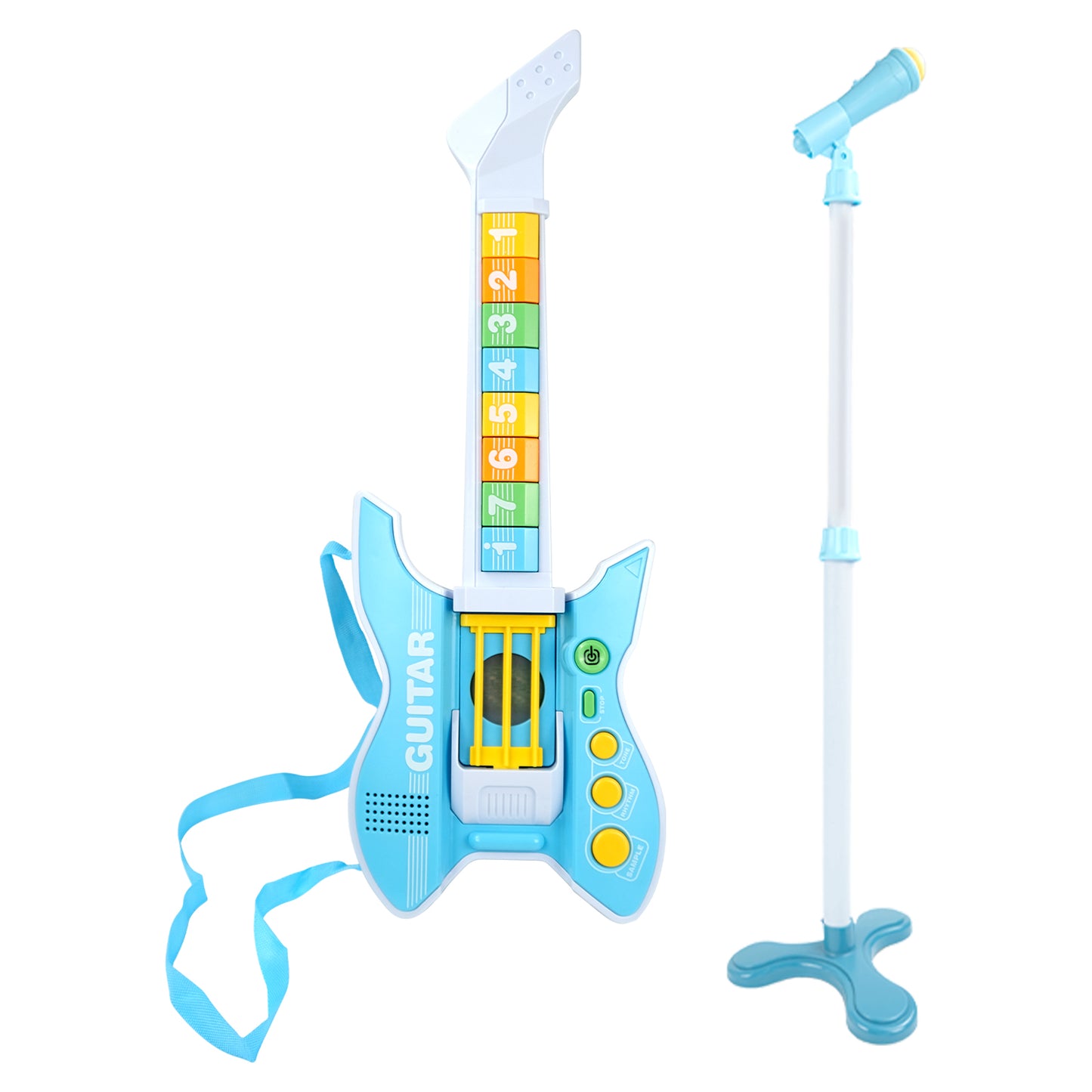 AOQIMITENJOY Musical Instrument Electronic Guitar Toys with Vertical Microphone LED Lighting Karaoke Birthday Gifts for Boys and Girls 3 Year Old+ HK-8178C