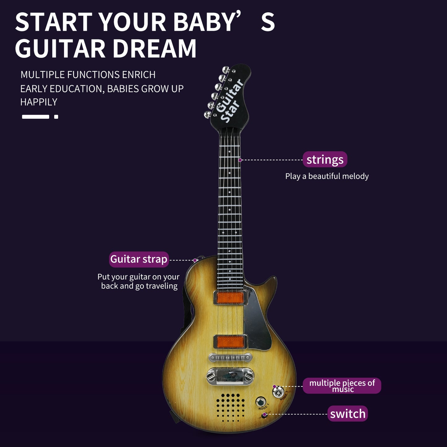 Start your baby’s guitar dream with AOQIMITENJOY electric guitar for beginners, featuring multiple music modes.