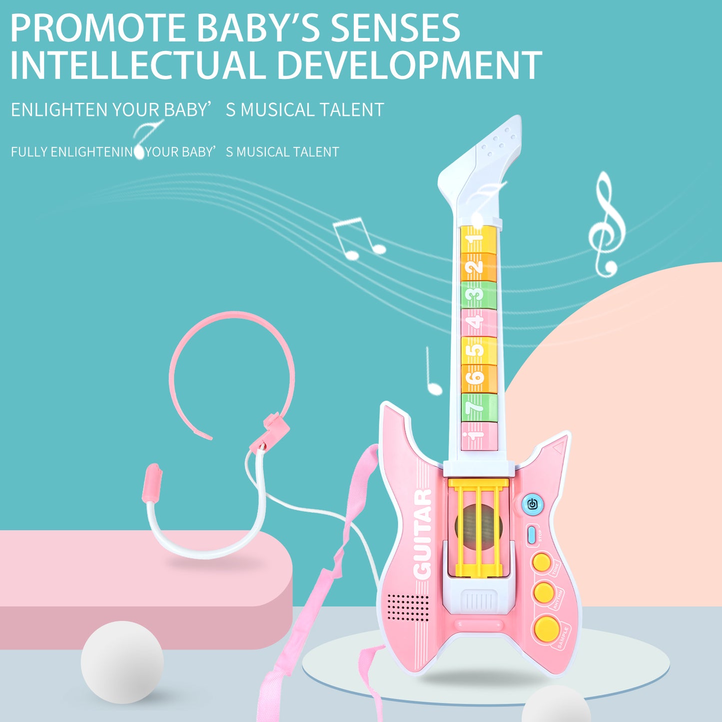Children's music guitar and microphone set for intellectual development.