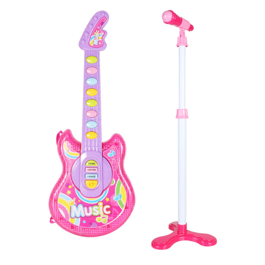 AOQIMITENJOY Musical Instrument Electronic Guitar Toys with Vertical Microphone LED Lighting Karaoke Birthday Gifts for Boys and Girls 3 Year Old+ HK-6012C