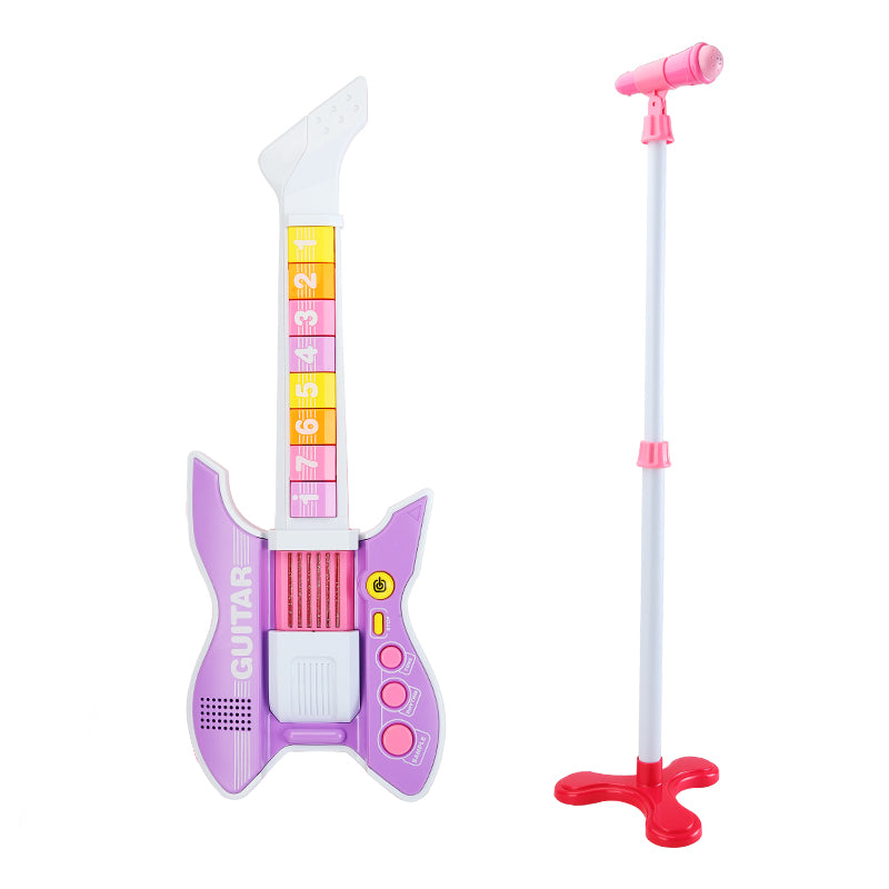 AOQIMITENJOY Musical Instrument Electronic Guitar Toys with Vertical Microphone LED Lighting Karaoke Birthday Gifts for Boys and Girls 3 Year Old+ HK-8178C