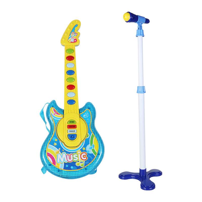 AOQIMITENJOY Musical Instrument Electronic Guitar Toys with Vertical Microphone LED Lighting Karaoke Birthday Gifts for Boys and Girls 3 Year Old+ HK-6012C