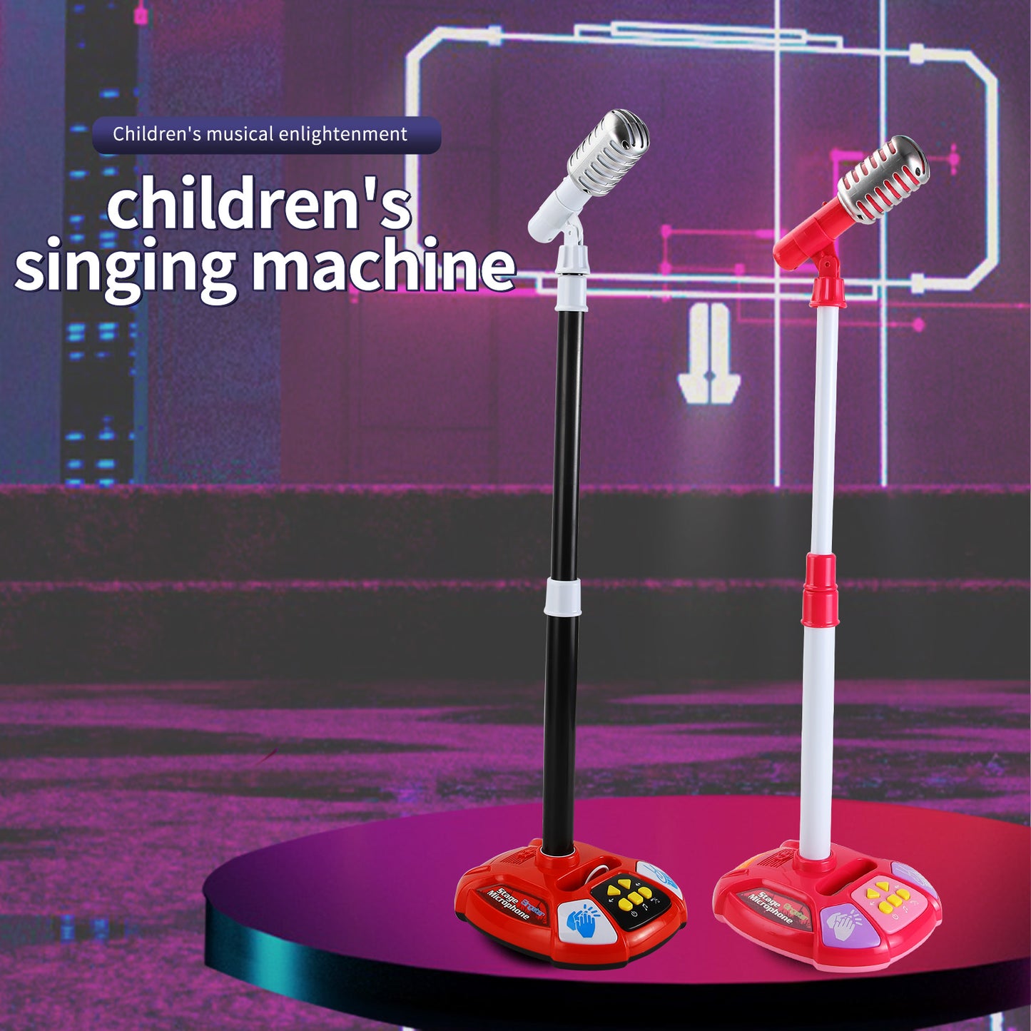 AOQIMITENJOY Musical Instrument Electronic Vertical Microphone Toys LED Lighting Children's Toys Birthday Gifts for Boys and Girls 3 Year Old+ HK-8118
