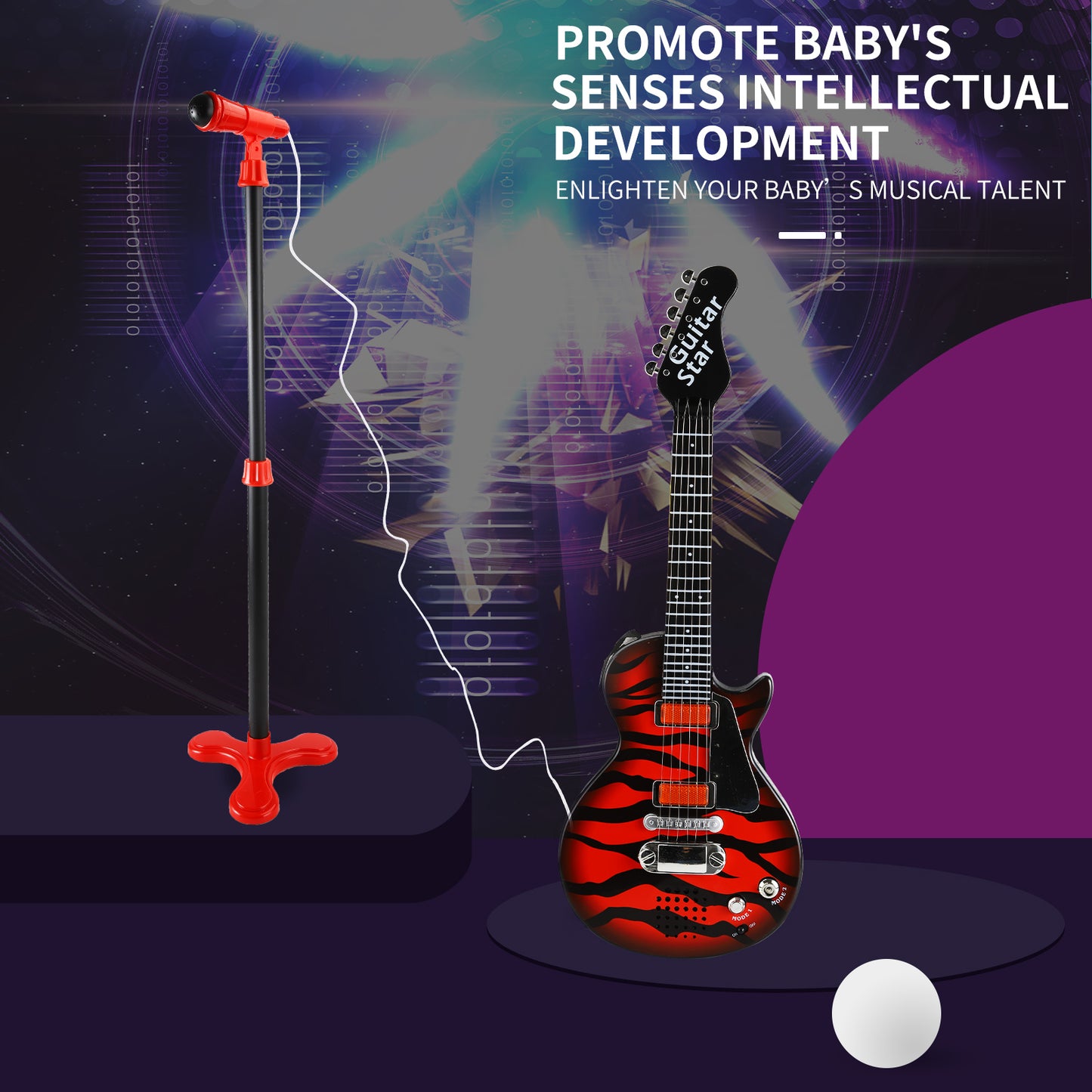 AOQIMITENJOY Musical Instrument Electronic Guitar Toys with Vertical Micphone LED Lighting Karaoke Birthday Gifts for Boys and Girls 3 Year Old+ HK-9080C