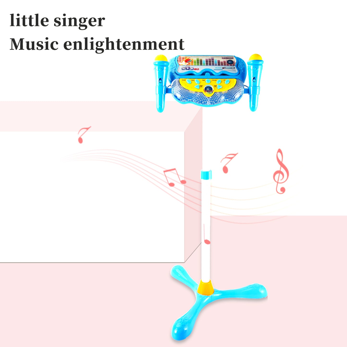 AOQIMITENJOY Musical Instrument Electronic Vertical Microphone Toys with Panel 2 Handheld Microphone LED Lighting Children's Toys Birthday Gifts for Boys and Girls 3 Year Old+ HK-6018