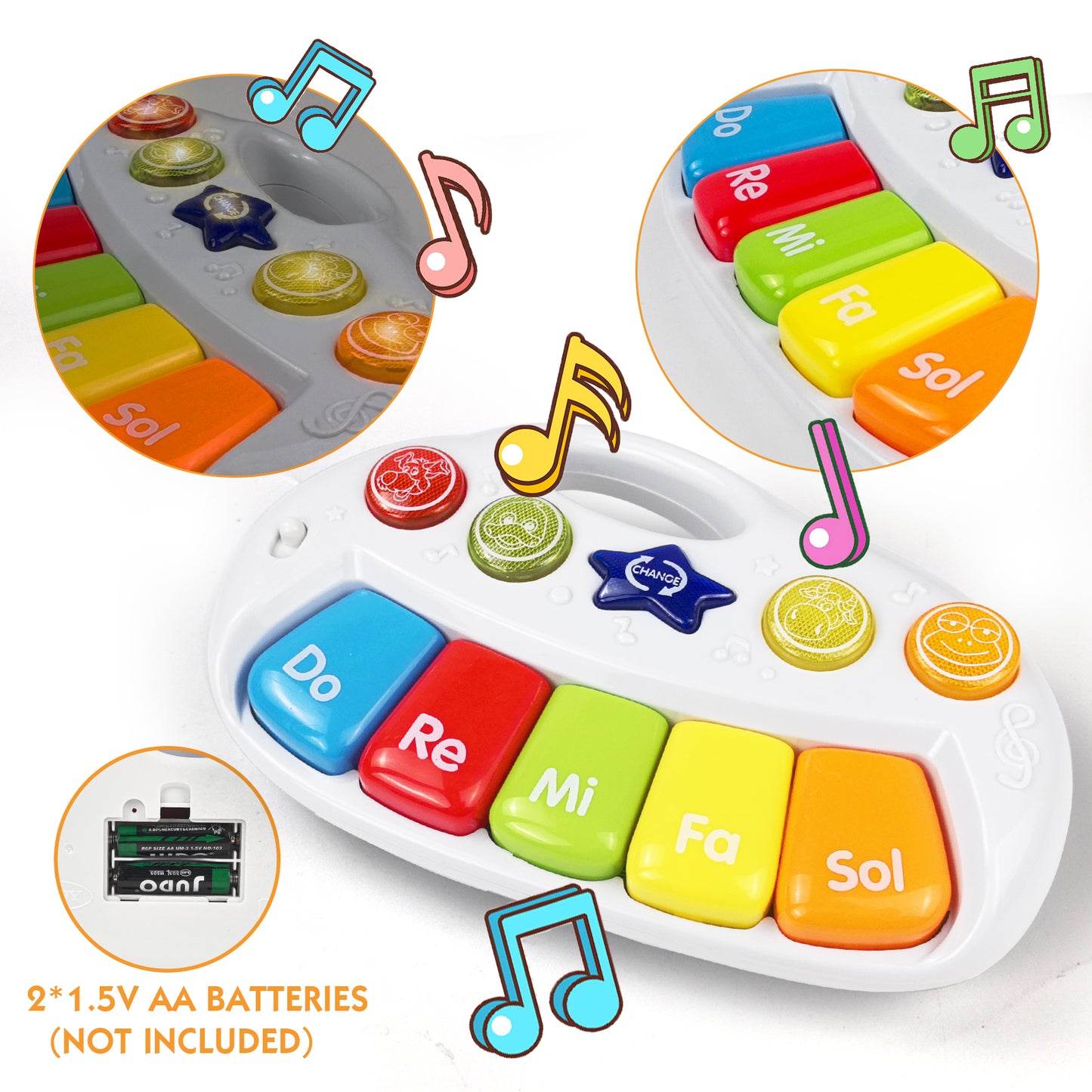 AOQIMITENJOY Musical Instrument Electronic 5 Keys Keyboard Toys LED Lighting Children's Toys Birthday Gifts for Boys and Girls 3 Year Old+ HK-1307A