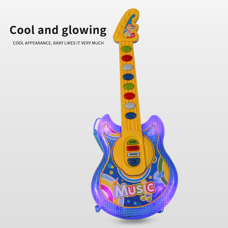 AOQIMITENJOY Musical Instrument Electronic Guitar Toys with Vertical Microphone LED Lighting Karaoke Birthday Gifts for Boys and Girls 3 Year Old+ HK-6012C