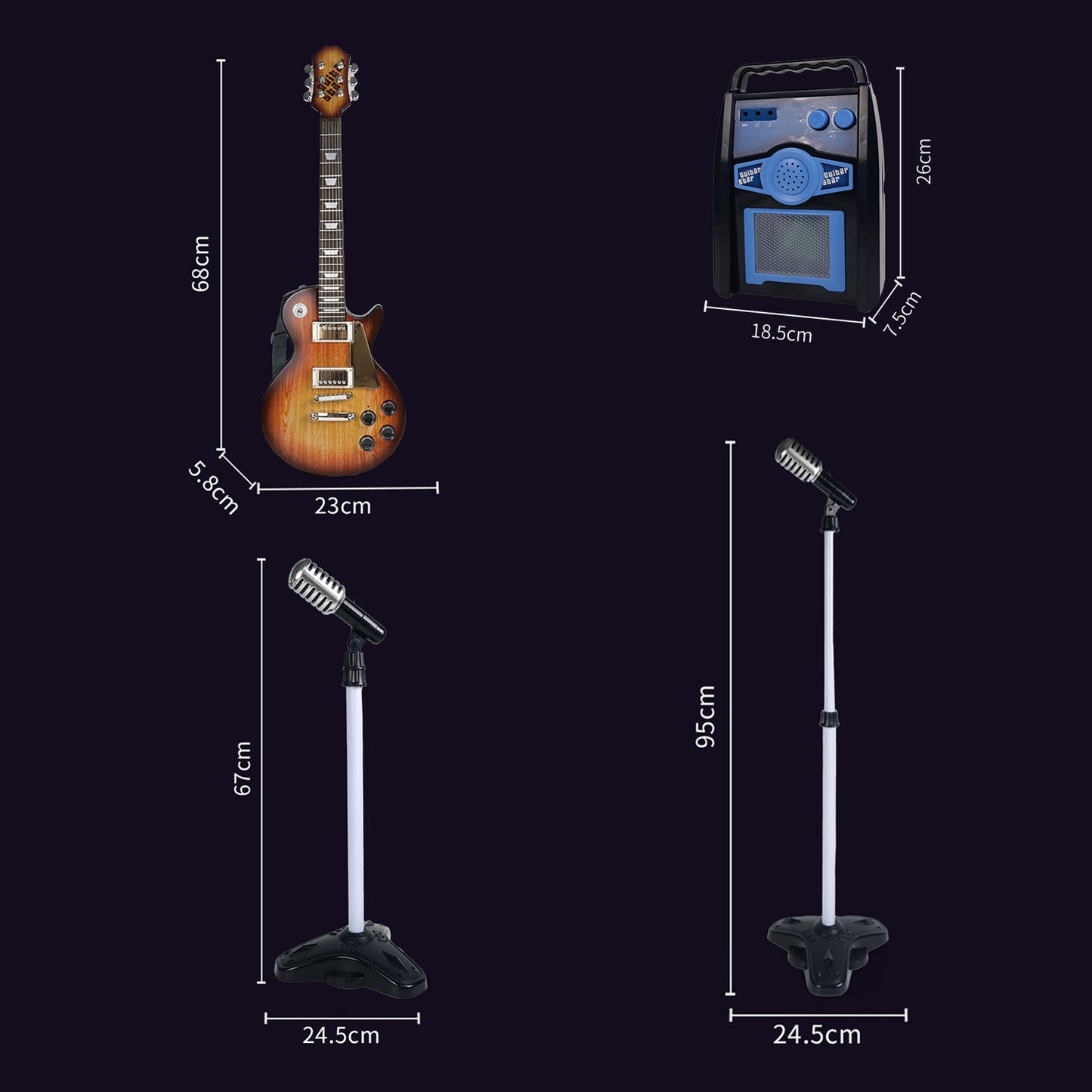 AOQIMITENJOY Musical Instrument Electronic Guitar Set Toys with Vertical Microphone and Speaker LED Lighting Karaoke Birthday Gifts for Boys and Girls 3 Year Old+ HK-9178D2